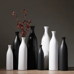 Bottle plain black white vases simple classic vaso ceramic pot elegant home office entrance decoration gifts for wedding