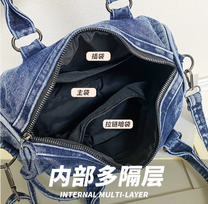 

Portable Washed Denim Shoulder Bag Cloth Splicing Large Capacity Tote Bag Handbags Women Женская сумка Bolso de mujer Sac femme