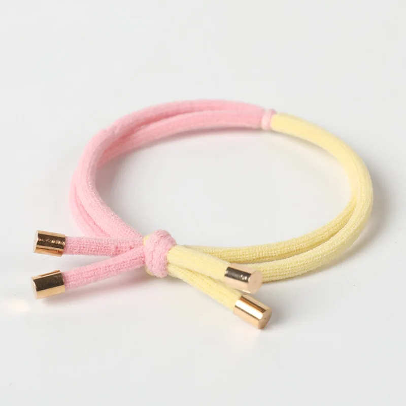30PCS Two colors Matched Double Cords Knotted Elastic Hair Bands Golden Caps Hair Ties for Girls Elasticity Ponytail Holders