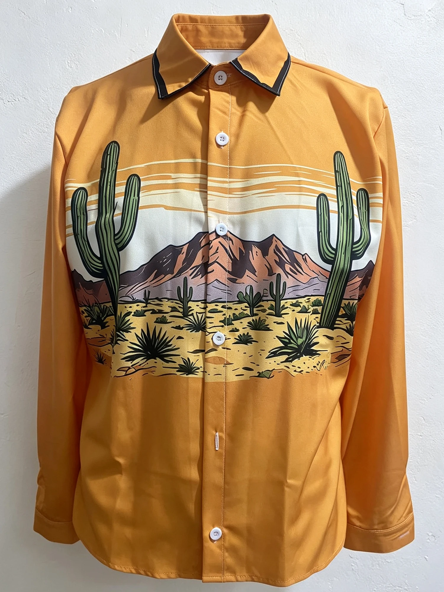 American Western Cowboy Style Long Sleeve Collar Shirt Western Style Printed Thin Shirt Outdoor Party Performance Wedding Shirt