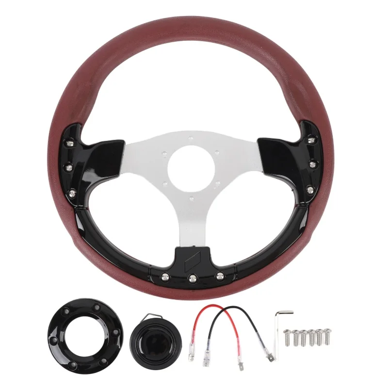 13in Universal Racing Steering Wheel Shockproof PU Leather Sport Style Steering Wheel For Vehicle With 6 Hole Hub Adapter
