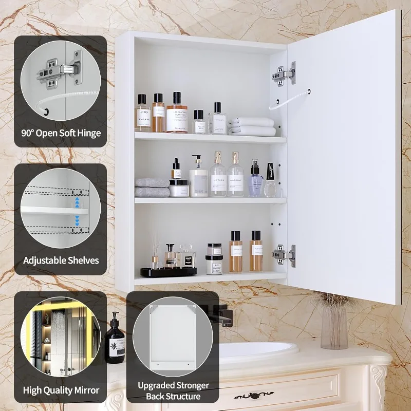 2025 Medicine Cabinets for Bathroom Cabinet with LED Lights,Adjustable Shelf, 3-Color, Dimmer,Defogger,20