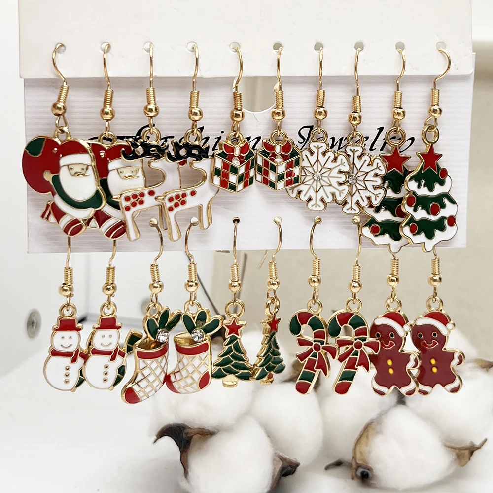 20PCS/10PCS Weihnachten Ohrringe Set Cartoon Tropft Öl Elch Santa Claus Lebkuchen Mann Ohrringe für Frauen Weihnachten geschenke – Detail 8