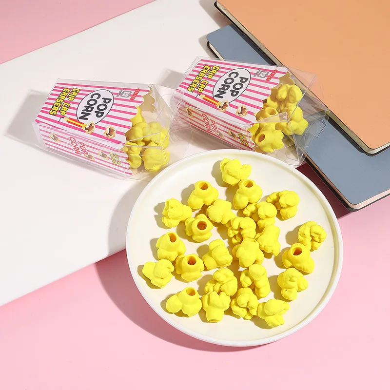 1PCS/16PCS Popcorn Boxed Eraser Student Supplies Gifts Cartoon Eraser Primary School Students Creative Kindergarten Stationery