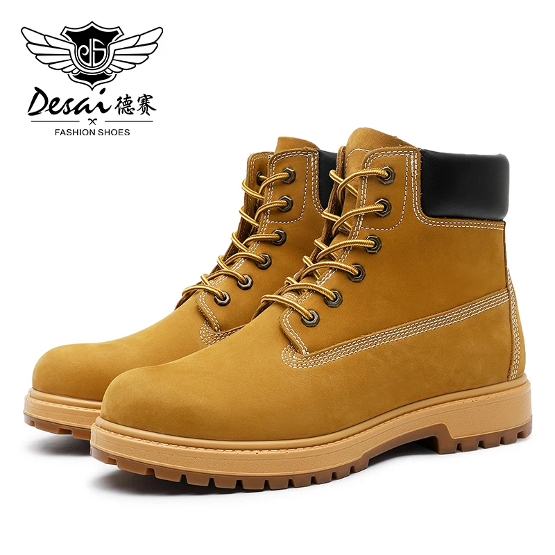 

DESAI Men Boots Outdoor Shoes Style Formal Men Shoes Casual Designer Fashion Lace-up New Yellow Color