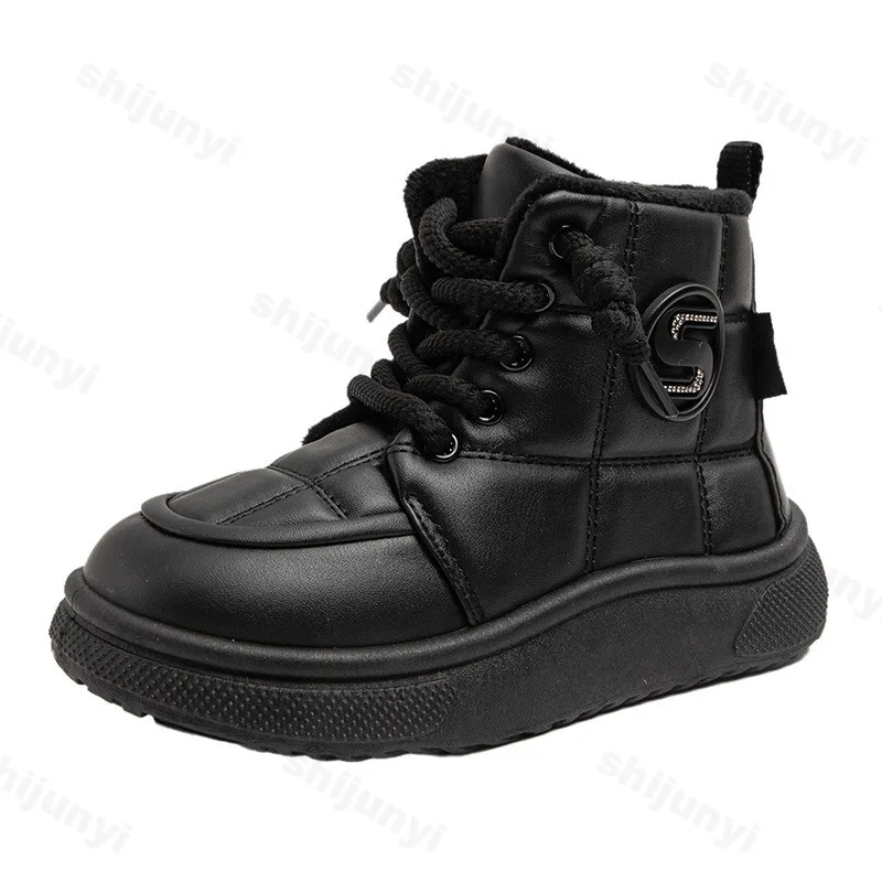 Sepatu Bot Salju Anak Laki-laki Musim Dingin 2025, Model Tinggi, Berbahan Plush Hangat, Sol Tebal, Katun, Fashionable, Serbaguna, Nyaman, dan Kokoh