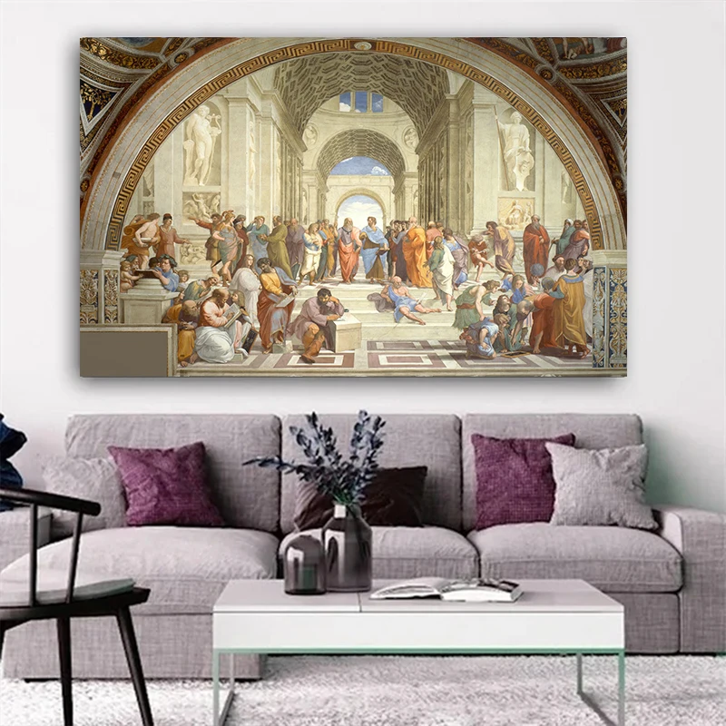 Vintage The School of Athens Raphael Poster Italian Renaissance Fresco Painting Canvas Print Wall Art Philosophy Student Gift