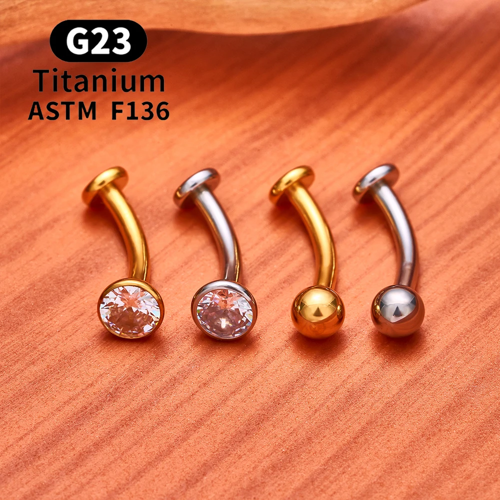 ASTM F136 Titan gebogener Bauchnabelring 14G CZ Faden flache Rückseite Nabelpiercing Langhantel Labret Lippenbolzen Punk Körperschmuck – Detail 9