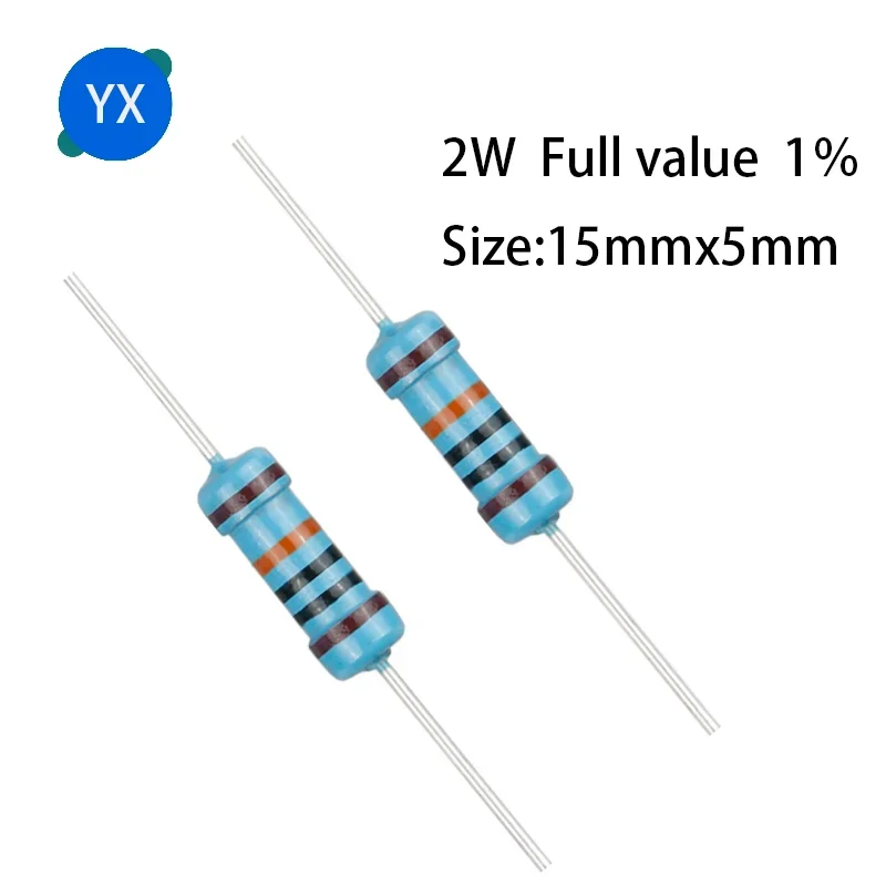 20 peças 2w resistor de filme de metal 1% anel de cinco cores resistor de potência 0.1r ~ 1m 1r 4.7r 10r 47r 10r0 220r 470r 1k 2.2k 10k 4.7k 100k ohm