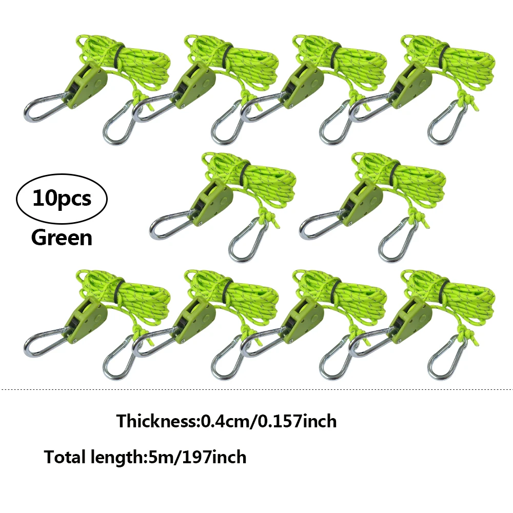10 Stück 2,4m Reflektierende Camping-Zeltseile, Befestigungsschnallen, Spannrolle, Ratschenhaken, Markisen-Windseile für Outdoor – Detail 4