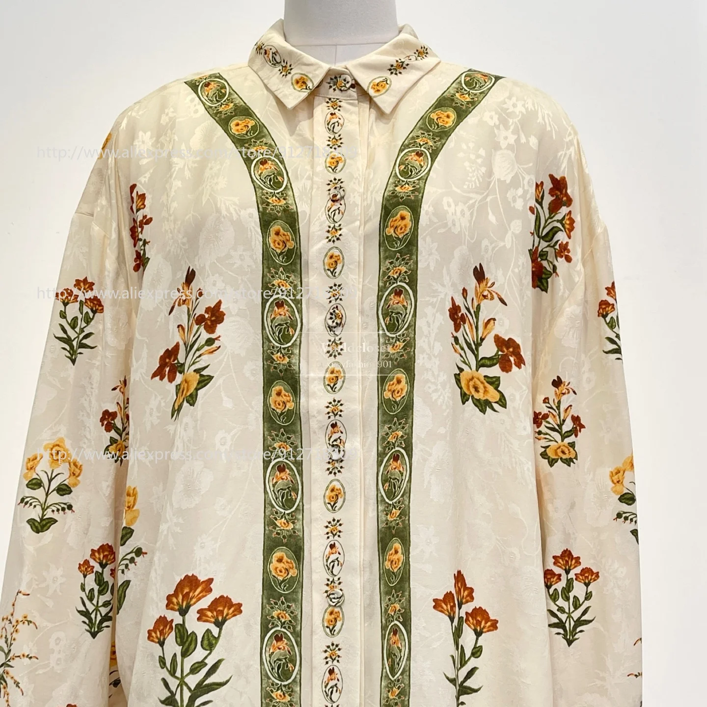 

2026 Women Clothes Shirt Beige Floral Print Long Sleeve Blouse Tops