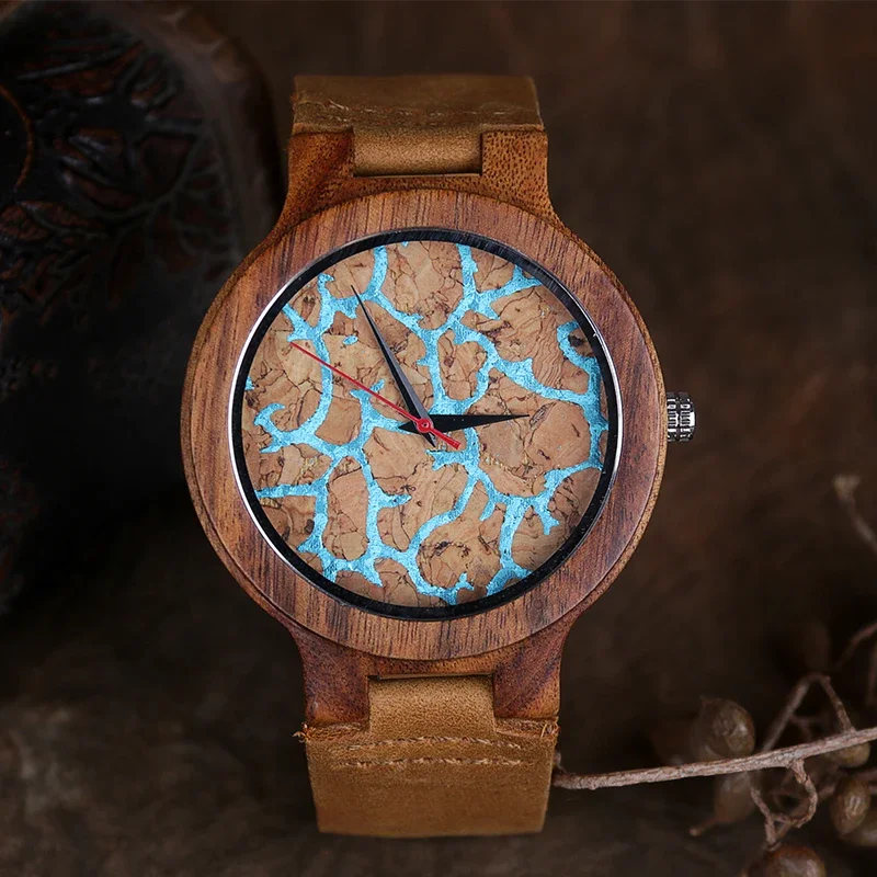 

Men's Large Dial Wood Watch - Business Luxury Premium Leather Strap Personality Creative Top Fashion Quartz Wristwatch