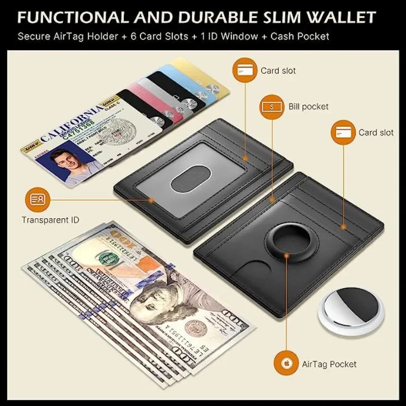 For Airtag case wallet leather Men Wallet RFID Anti-theft Slim ID Credit Card Tracker Card Holder High Quality Fashion Money Bag