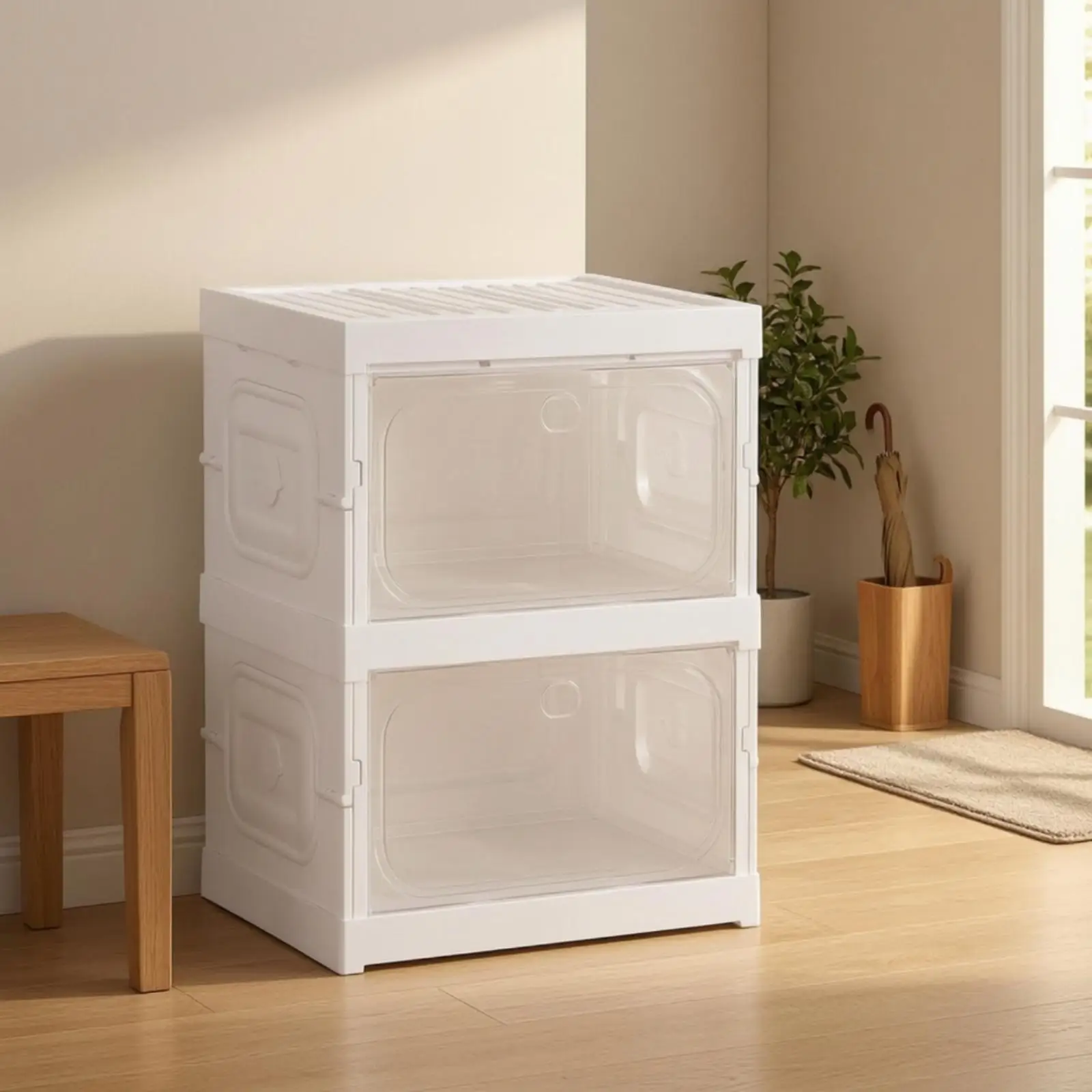 Freestanding Shoe Cabinet No Assembly Required Two-Tier Shoe Cabinet Space Saving Enclosed for Closet, Balcony