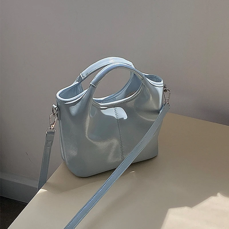 

Light Blue Niche Tote Bag 2026 Summer New Soft Leather Magnetic Button Crossbody Bags for Women Casual Daily Commute Handbag