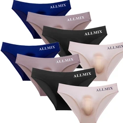 3 Pcs/Lot Men's Sexy Seamless UnderpantsTransparent Thin Ice Silk Letters Briefs Underwear Cock Pouch Panties