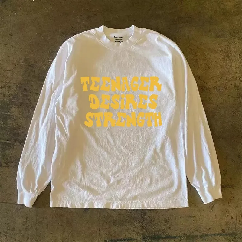 Heavyweight Pure Cotton Long Sleeve T-Shirt Unisex Vintage American Style Streetwear Breathable round Neck Pullover for Men A...