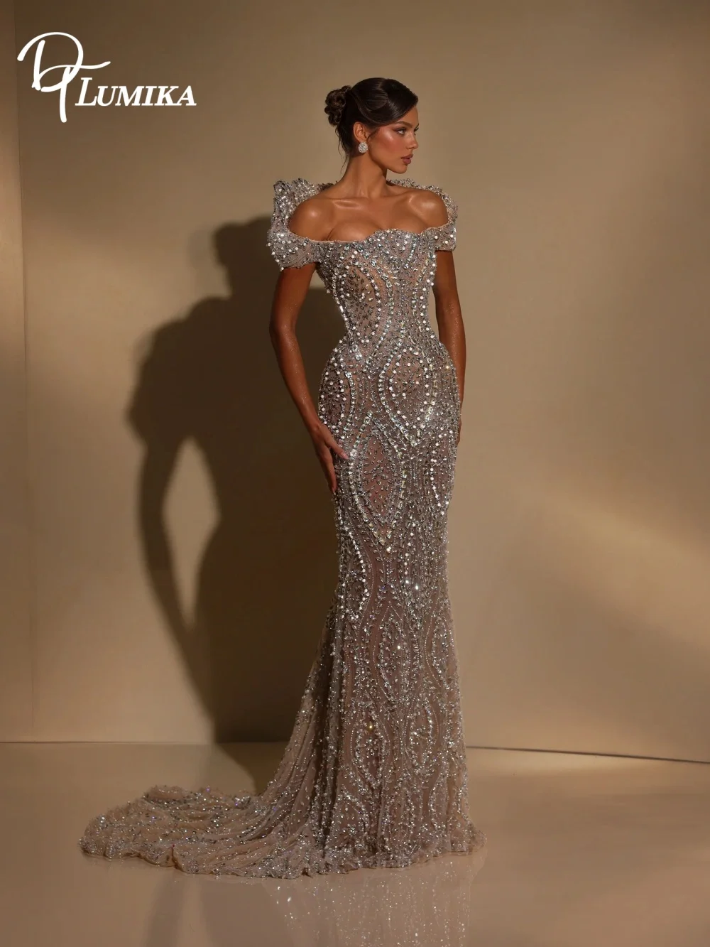 Shimmering Crystal Beaded Mermaid Wedding Dress with Off Shoulder Plus Size Bride Dress Customized Bridal Gowns Vestido De Noiva