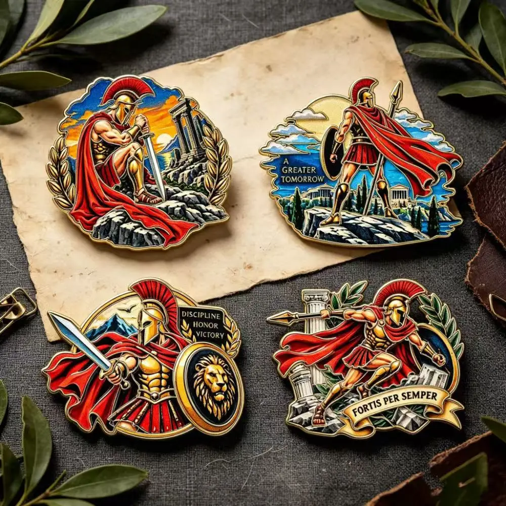 4Pcs Retro Ancient Warrior Enamel Pins, Metal Lapel Badges for Backpack Suit, Halloween & Black Friday Gift Collection Jewelry