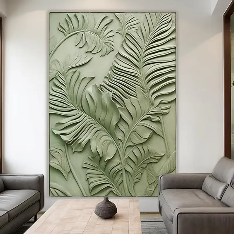 Interior Decoration Bedroom Exhibition Hall Wall Carving Art Green Plant Pattern Fiberglass Relief