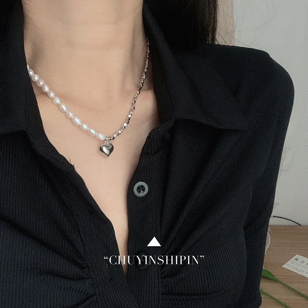 Elevate Your Style with s925 Sterling Silver Heart Necklace Adorned with Shimmering Silver and a Beautiful Freshwater Pearl