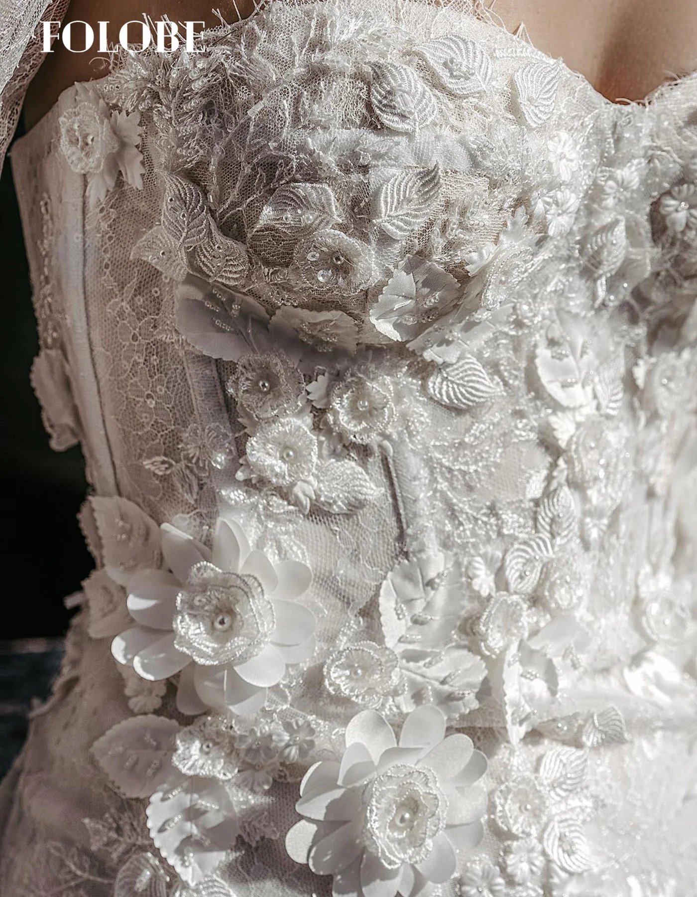 FOLOBE blanc chérie dentelle robes De mariée Appliques sirène avec manches longues robes De mariée Tulle robes De Novia personnalisé