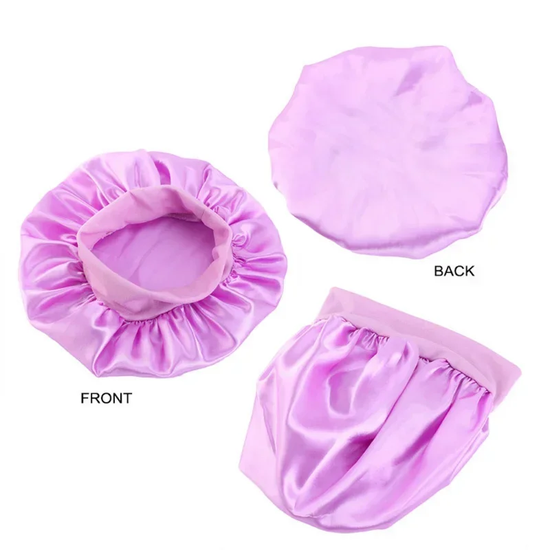 8 Colors Kids Girls Boys Silky Satin Bonnet Cap Turban Hat Wide Elastic Bands Night Sleep Cap