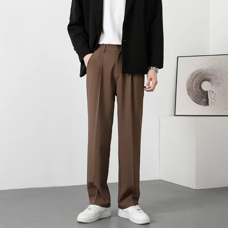 

Brown/Black Suit Pants Men Fashion Society Mens Dress Pants Korean Loose Straight Casual Pants Mens Office Formal Trousers S-4XL