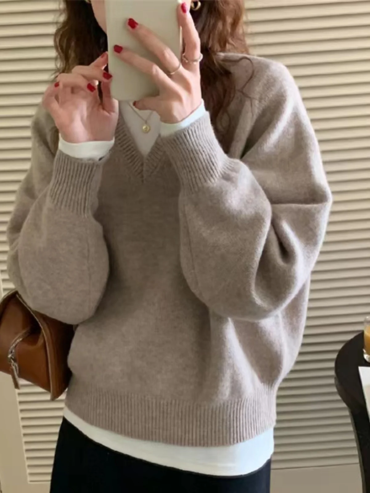 

Тяжелый свитер V-Ne Lantern Sve Basic Commute Sweater Soft Hand Feel Long Sve round Ne Regular Thin Winter