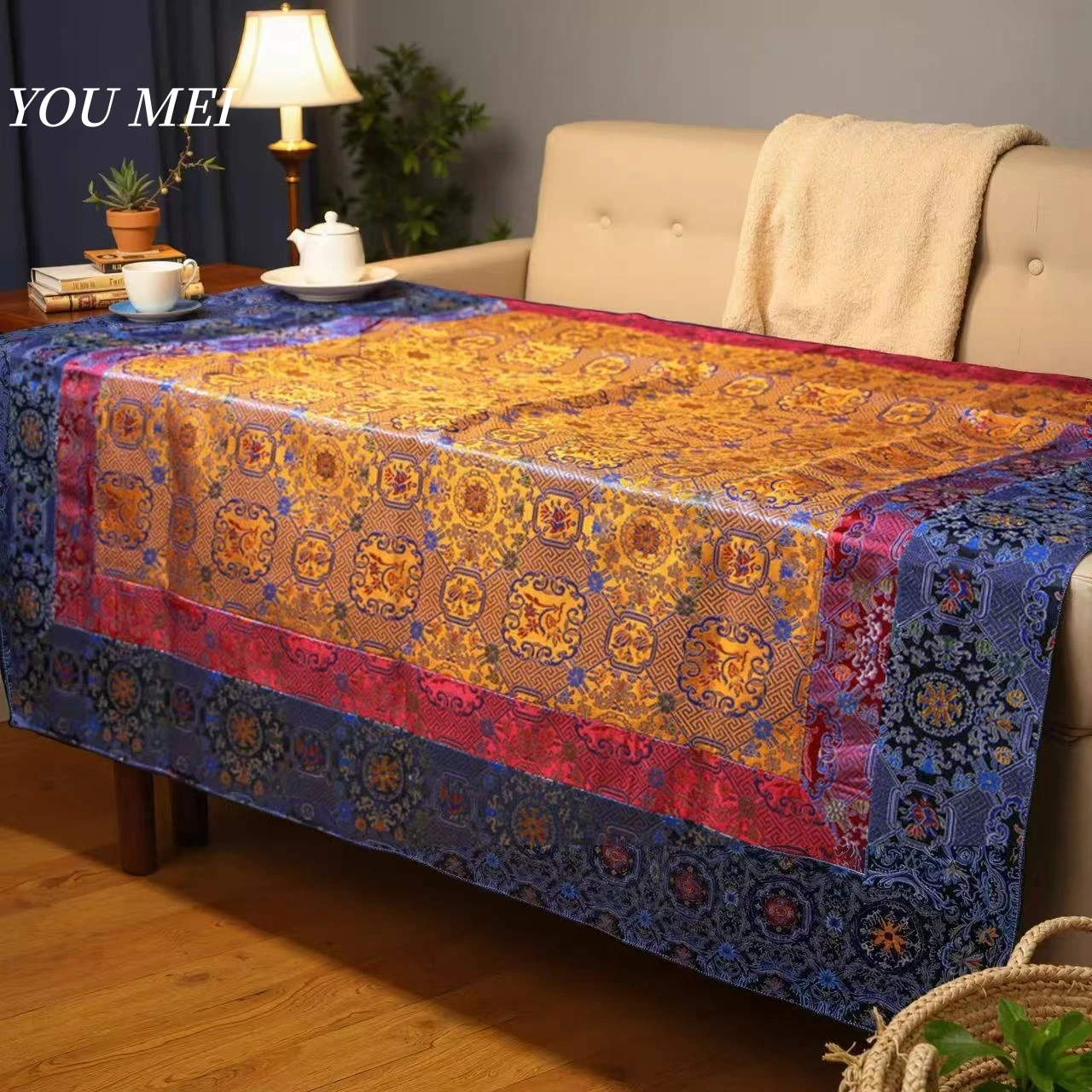 Tibetan Altar Cloth,Square Buddha Table Cloth Woven With Satin Eight Auspicious Pattern Woven Flower Cloth Buddha Tablecloth