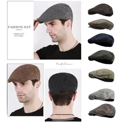 Wool Tweed Herringbone Flat Cap Newsboy Caps Men Women Beret Classic Cabbie Driver Hat Golf Hunting Classic Ivy Hats