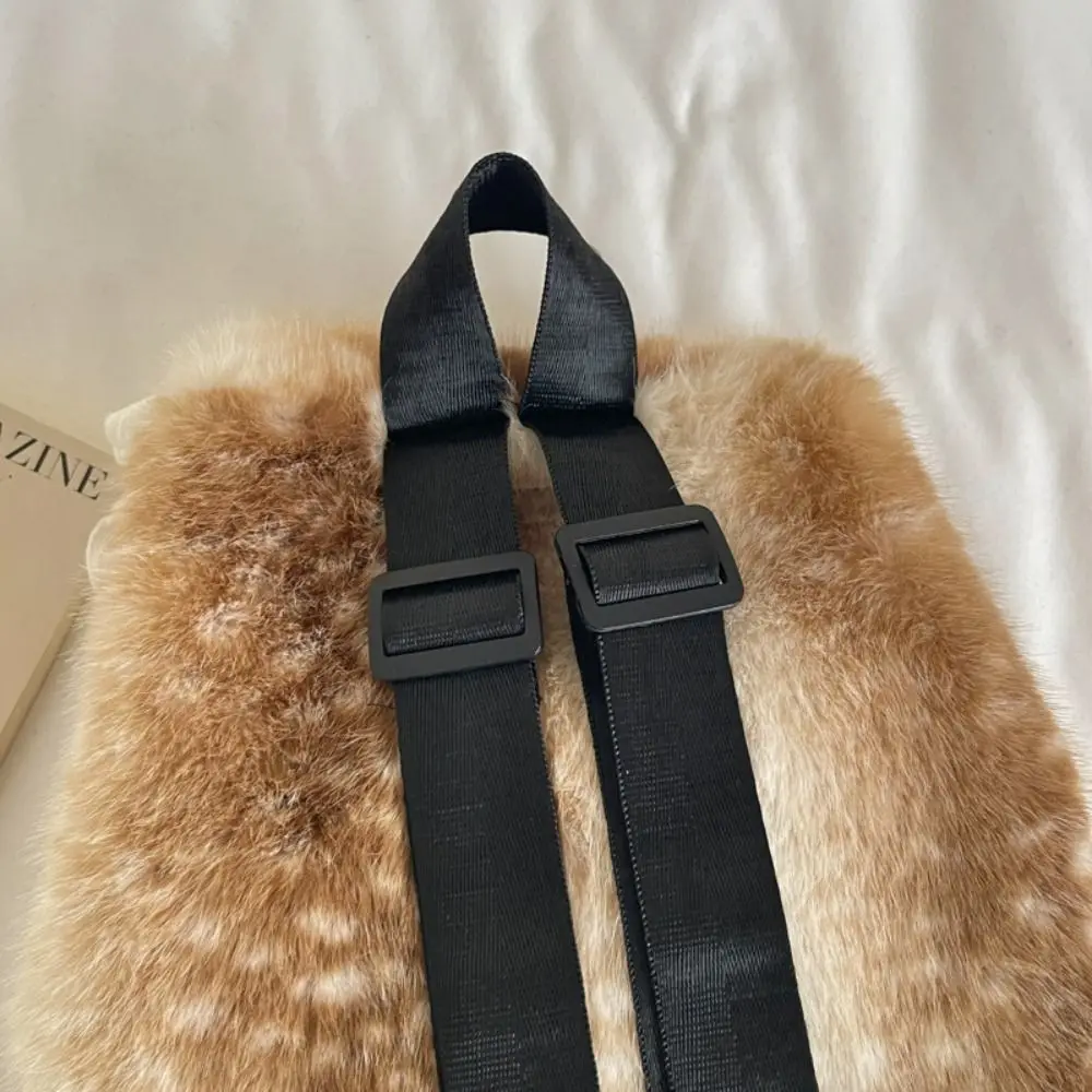 Women Handbag Leopard Print Fluffy Shoulder Bag Soft Warm Faux Fur Backpack Korean Style Deer Spot Backpack Autumn Winter