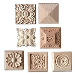 4cm Wooden Figurines Crafts Unique Natural Floral Wood Carved Corner Appliques Frame Furniture Woodcarving Home Furniture Decor