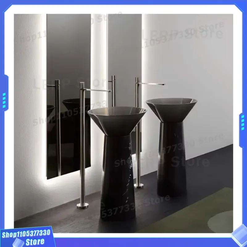 Custom Modern Freestanding Bathroom Sink Black Solid Surface Resin Washbasin Artificial Stone Base Basin for Home Decor Black