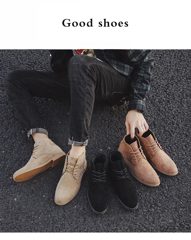 Modische braune Chelsea Boots für Herren im britischen Stil, hochgeschnittene Wildlederschuhe mit Schnürung und spitzer Zehenpartie, Herren-Knöchelstiefel – Detail 4