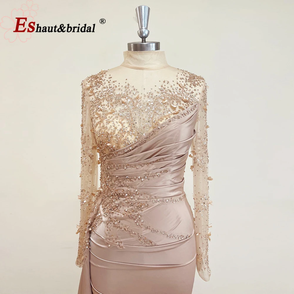 Elegante Meerjungfrau Arabisch Abend Nacht Kleid für Frauen 2023 Langen Ärmeln High Neck Dubai Muslimischen Formale Prom Hochzeit Party Kleid