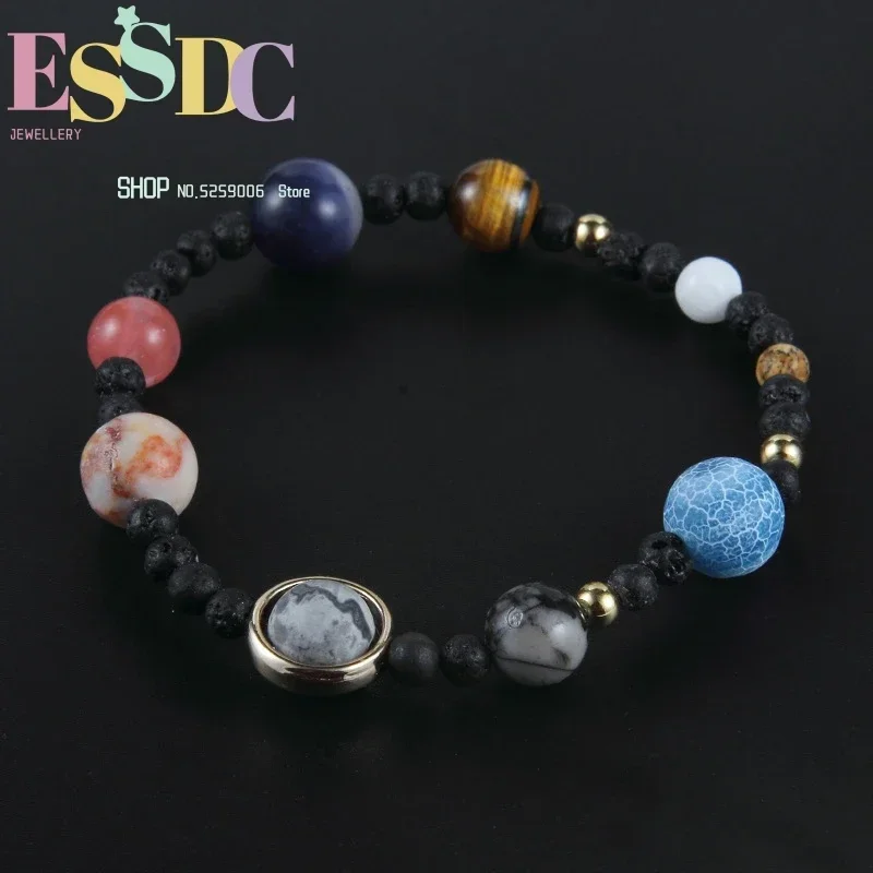 New Style Hot Sale Galaxies Nine Planets Natural  Bracelets Elastic Hand Strings Energy Stone for Male or Female Wholesale