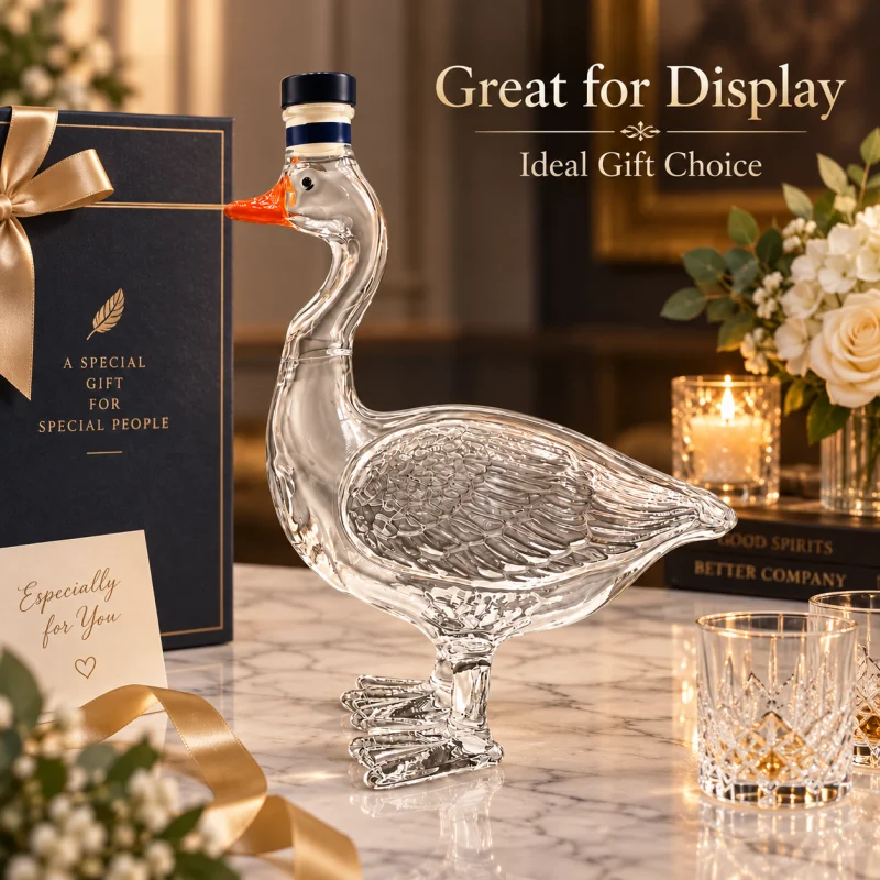 Unique Goose Shaped Glass Liquor Bottle, Novelty Whiskey & Vodka Storage Decanter, Home Bar Table Decoration, Birthday Gift