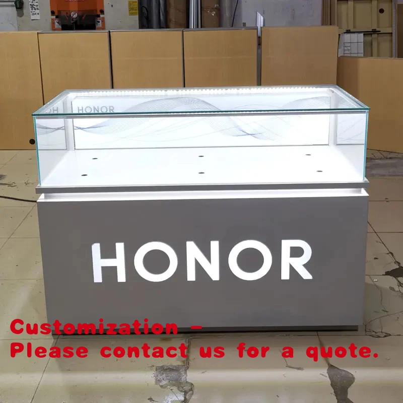 

custom.Customized Metal Mobile Phone Cabinet LED Lighting Glass Display Showcase Electronic Products