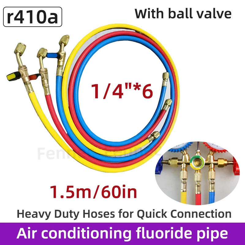 

60" R410a AC Charging Hose Air Conditioning Fluoride Pipe with Ball Valve 800 PSI Car Air-Conditioning Refrigerant Charge Hose