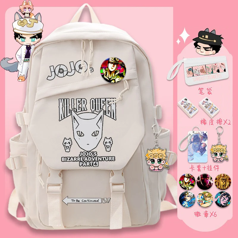 32×45×13cm Black White, JoJo's Bizarre Adventure, Anime, Student Kids Teens School Bags, Backpacks, Girls Boys