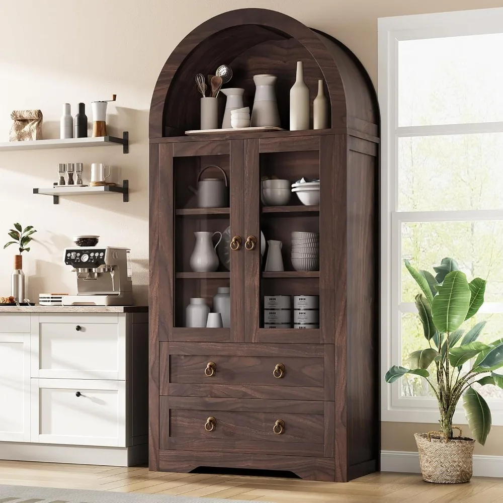 خزانة كتب ومخزن مقوسة طويلة مع أدراج وأبواب، 71 لتخزين المواد الغذائية