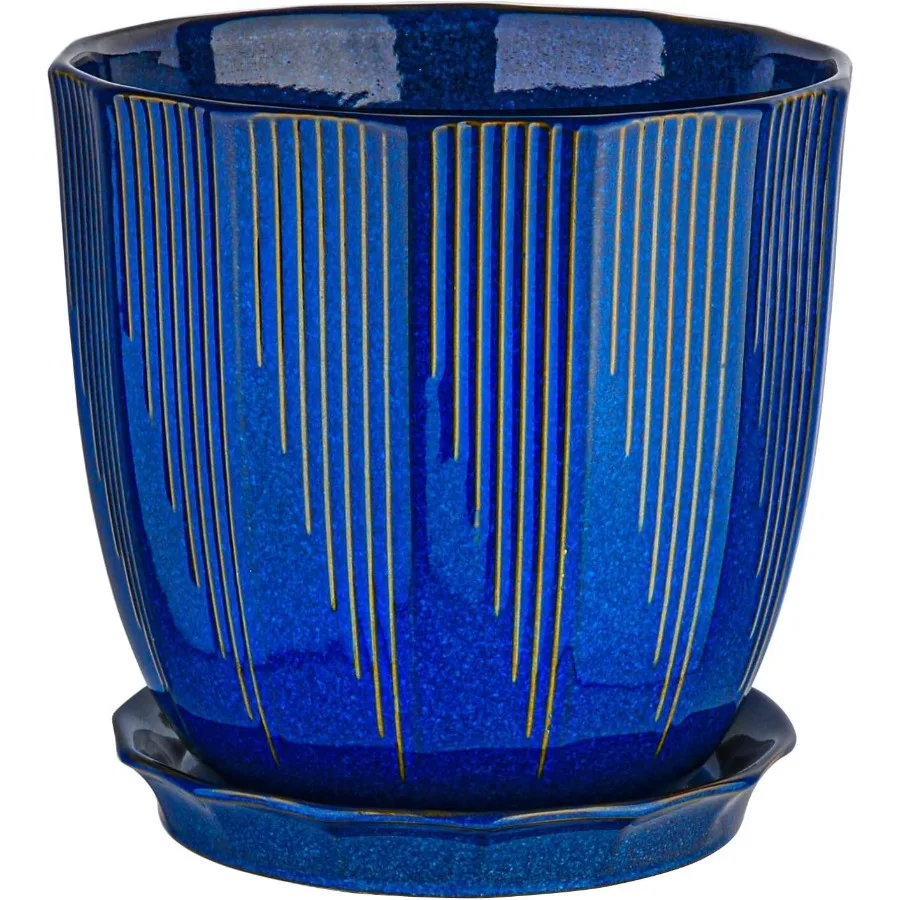 

Large Indoor Plant Pot with Drainage Hole and Saucer for Flowers and Plants in Navy 8 Inch Ceramic Planter Perfect for Home and
