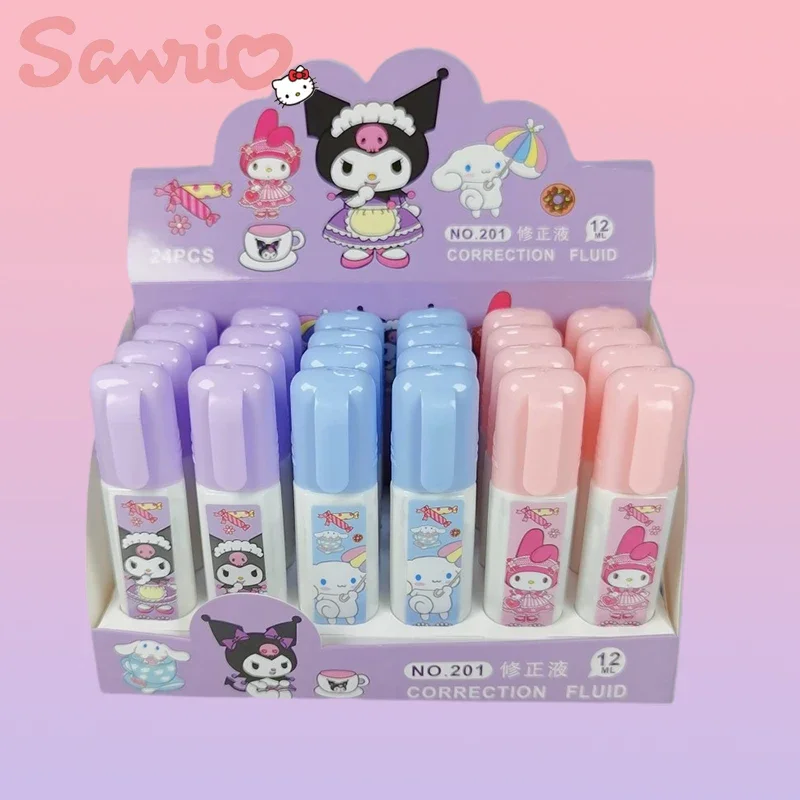 12/24pcs Sanrio Correction Fluid My Melody Kuromi Cinnamoroll Student White Correction Corrector Tape School Supplies Stationery