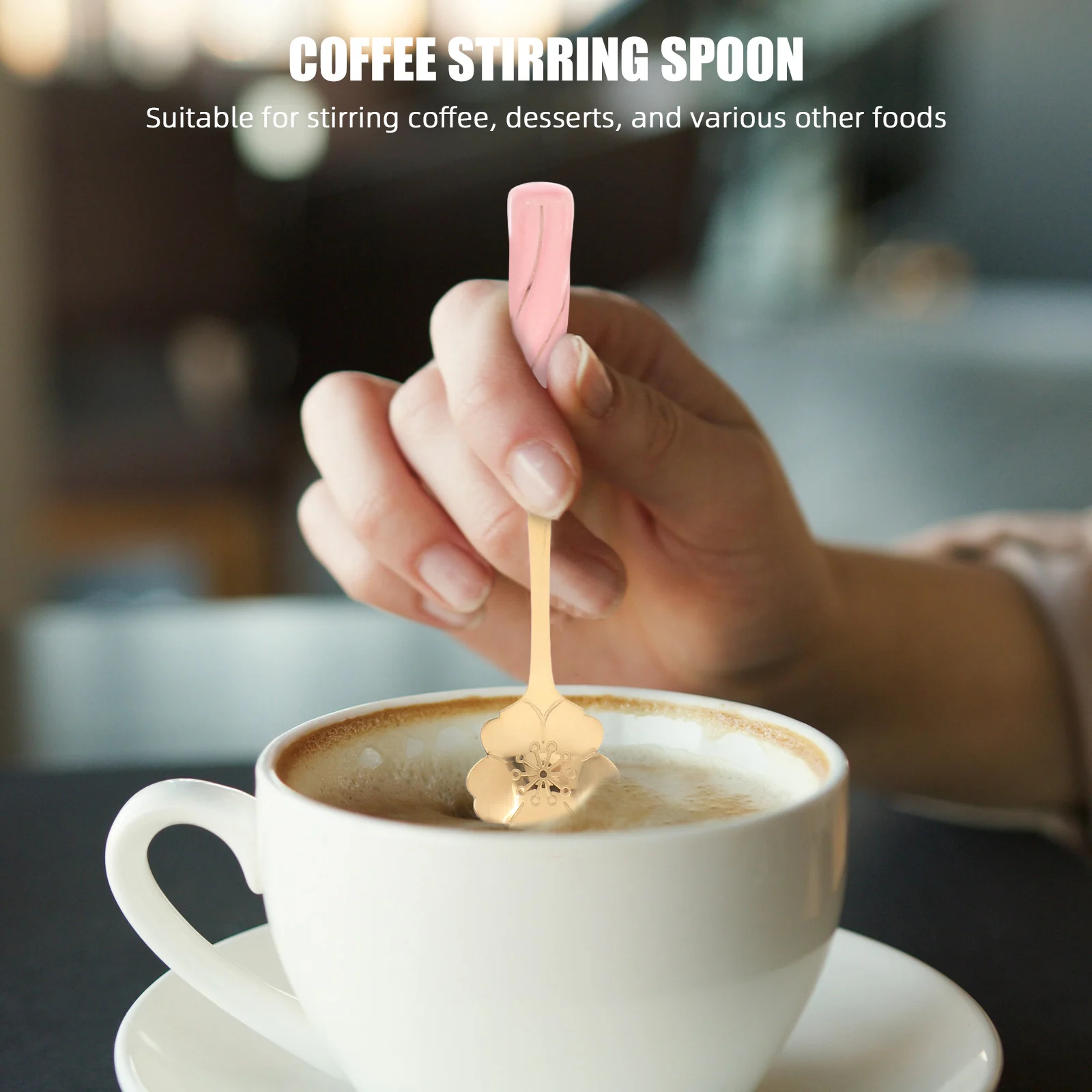 

2Pcs Gold Coffee Spoons Stainless Steel Cherry Blossom Rose Design Creative Flower Tea Stirring Dessert Spoons
