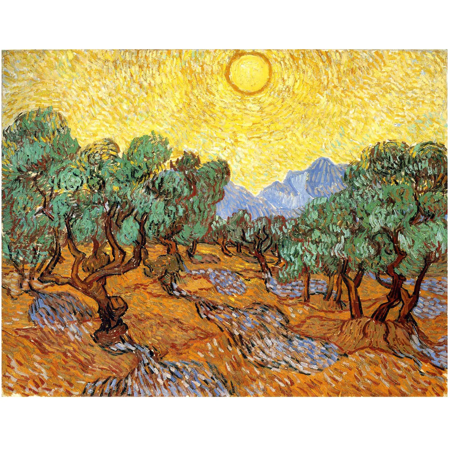 

Handmade Impression landscape painting on canvas Van Gogh painting reproduction of Olive Trees with Yellow Sky and Sun