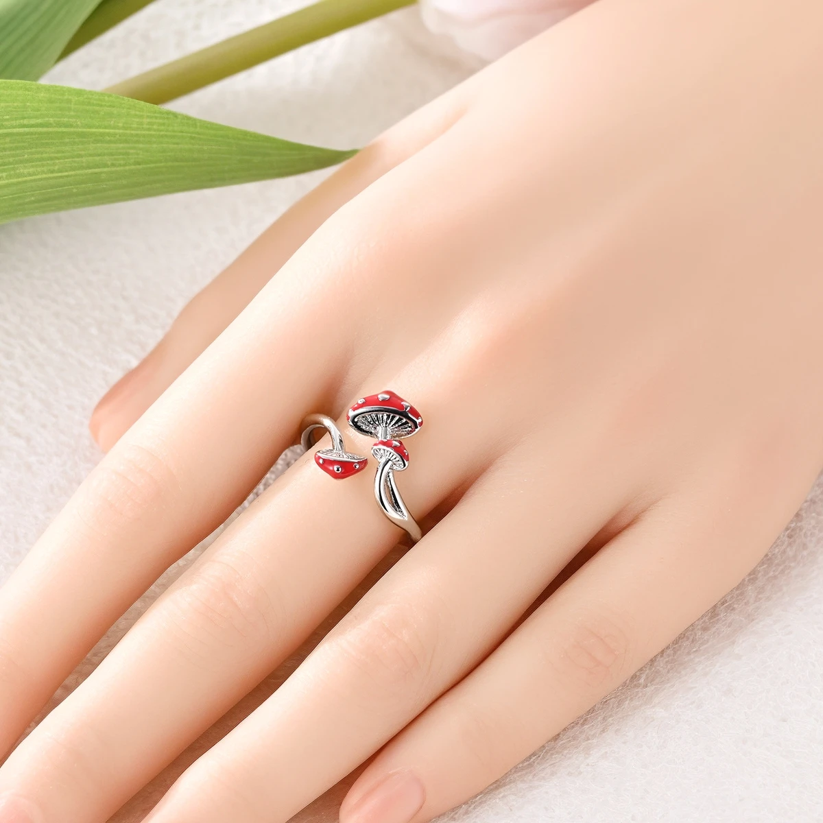 Bague originale en argent 925 pour femmes, anneau ouvert en forme de champignon, bijoux de fête de mariage à la mode