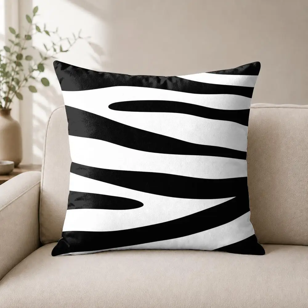 Monochrome Zebra Rhythm Cushion Cover Luxury Soft Plush Short Fur Cushion Case Warm Cozy Sofa Bed Decorative Home