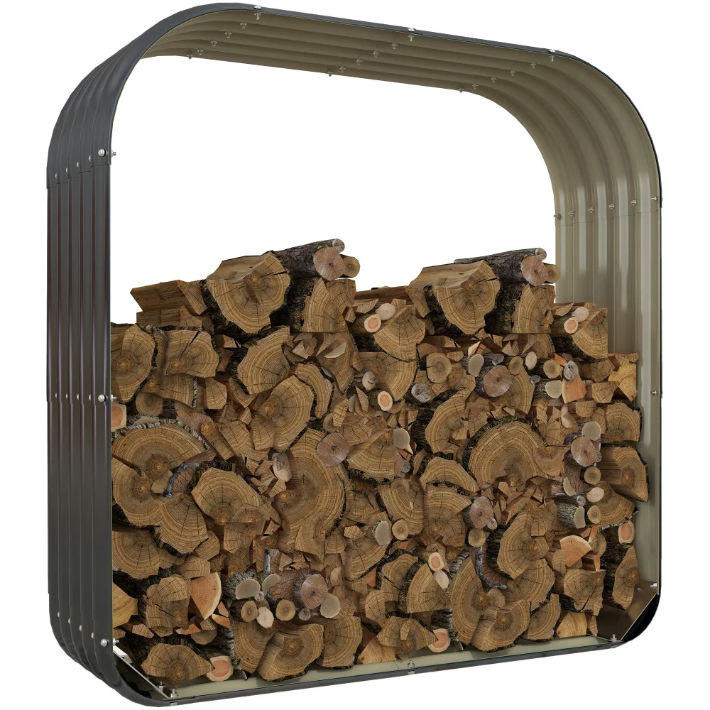 

Galvanized Steel Firewood Storage Rack With Wraparound Cover Storage Holder For Outdoor Log Holder And Seasoned Wood Protection
