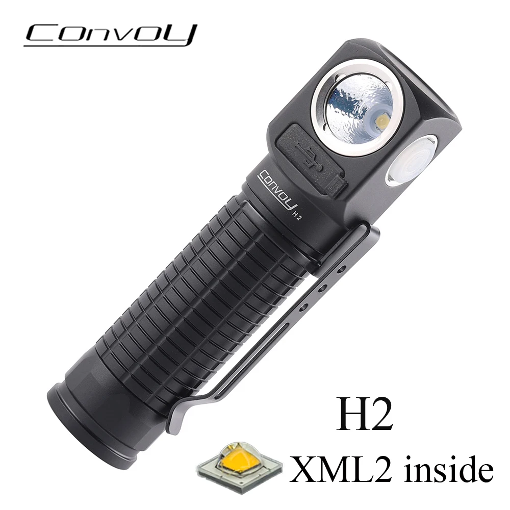 Convoy-Linterna de cabeza H2 XML2, Linterna Led 18650 recargable tipo C, Linterna de alta potencia, lámpara en forma de L para pesca